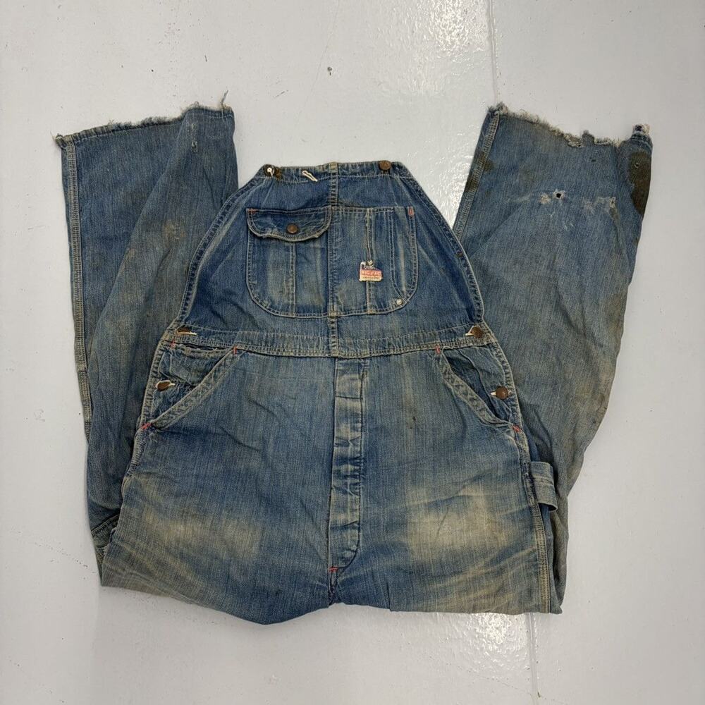 Vintage 50s Big Mac Blue Dark Workwear Denim Overalls 36x30
